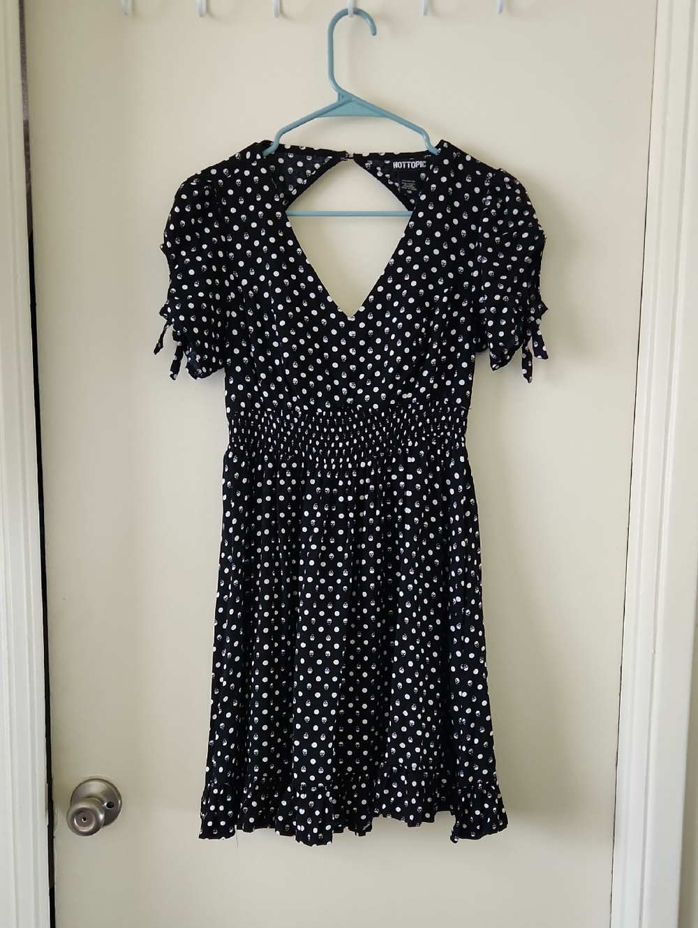 Hot Topic Black Mini Dress with White Skull Polka Dots